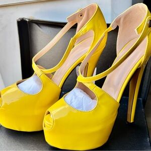 Vibrant Yellow Peep-Toe Heels
